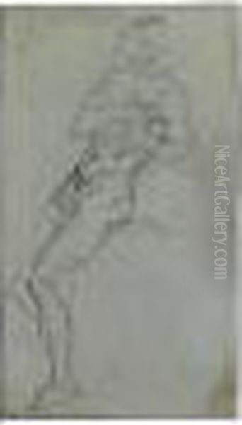 A Male Nude Leaning On A Rock Looking Upward. - view 1