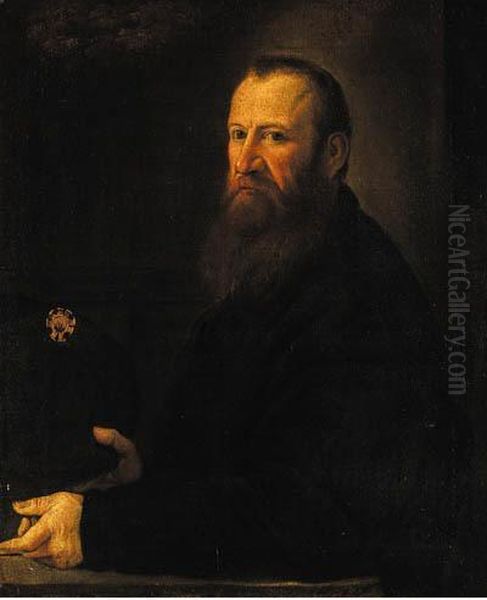 Portrait Of A Gentleman, Half-length, In Black Costume, Holding Ahat - view 1