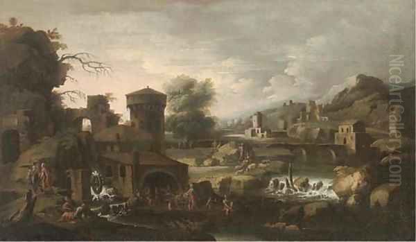 An extensive Italianate landscape with Tobias and the Angel - view 1