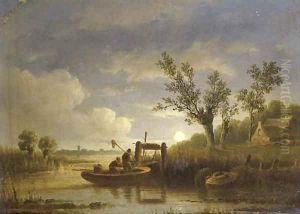 Fishermen at work by moonlight