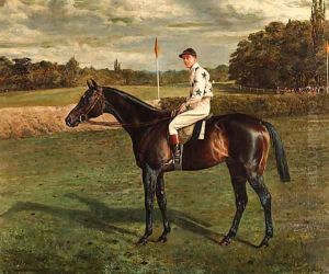 A bay Racehorse with Jockey-up, on a racecourse by Allen Culpepper Sealy