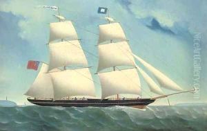 The English brig Wild Wave off a headland by English Naive School