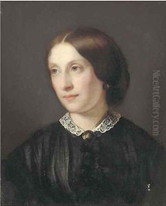 Portrait of a lady, bust-length in a black dress with white lace collar