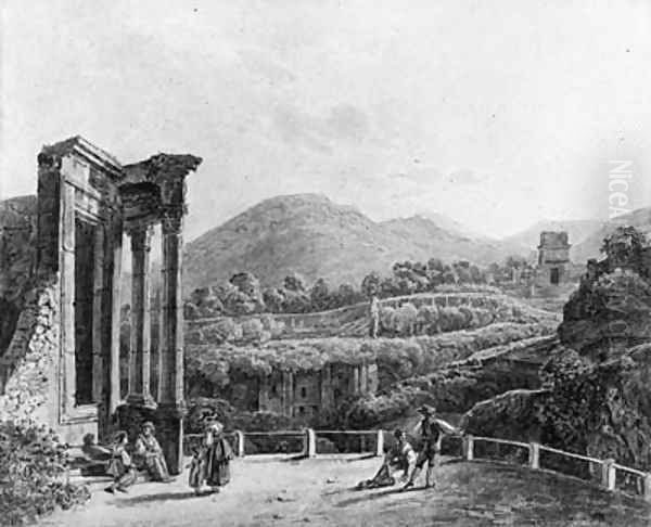 The Temple of the Sybills at Tivoli with Figures overlooking the Ruins of the Villa Gregoriana - view 1