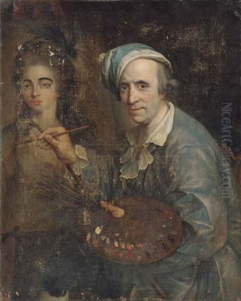 Self-portrait Of An Artist Painting A Female Portrait - view 1