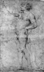A nude leaning on a stick by Andrea Sacchi