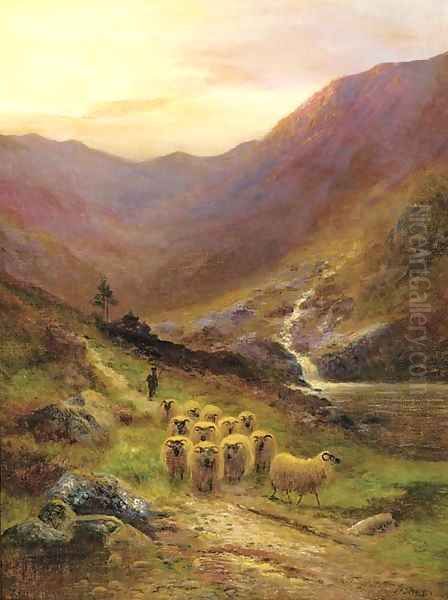 A shepherd and his flock in a Highland landscape - view 1
