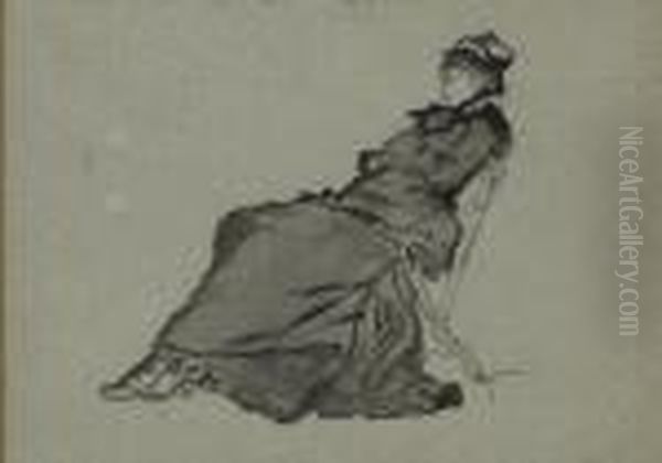 Femme Au Chapeau Assise Dans Un Pliant - view 1