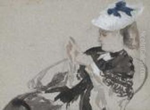 A Young Woman, Seated In Profie To The Left, Wearing A Hat by James Jacques Joseph Tissot
