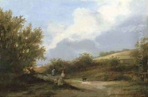 Figures resting on a wayside, near Bradeston by James Stark