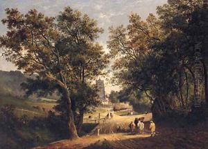 A Drover With Cattle And Sheep, A Village Beyond by James Stark
