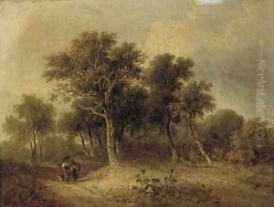 Travellers on a wooded track