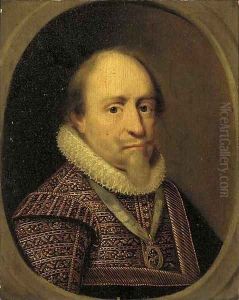 Portrait of a gentleman in a gold-embroidered jacket and lace ruff, feigned oval