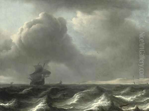 A 'wijdschip' in choppy waters, other vessels beyond - view 1
