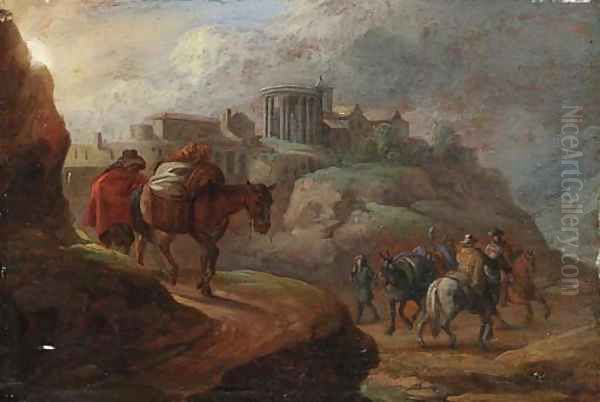 An Italianate landscape with travellers and packhorses on mountain paths - view 1
