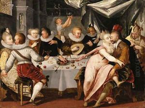 A Merry Company at a Banquet in a Palatial Interior by Franco-Flemish School