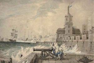 Rowing out to the flagship; and Manning the cannon (illustrated)