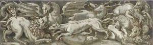 A frieze with dragons, dogs, a lion, a boar and a stag fighting A frieze with dragons, dogs, a lion, a boar and a stag fighting