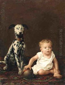 A young boy and a dalmation by Victorian School