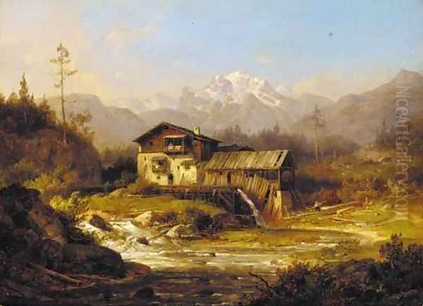 A chalet in an Alpine landscape - view 1