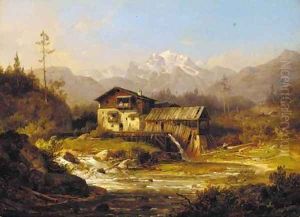 A chalet in an Alpine landscape by Wilhelm Scheuchzer