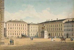 A view of the Maximillian Platz, Munich by Wilhelm Scheuchzer