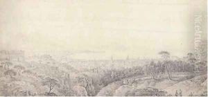 View of Naples, Vesuvius beyond by Antonio Senape