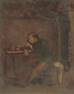 A boor smoking and drinking in an interior