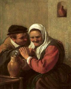 A peasant couple drinking in an interior A peasant couple drinking in an interior