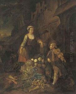 A Vegetable Seller With A Fiddle Player by Hendrick Maertensz. Sorch (see Sorgh)
