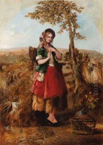 A young girl resting by a brook by Herbert Sidney