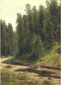 River in the forest by Ivan Shishkin