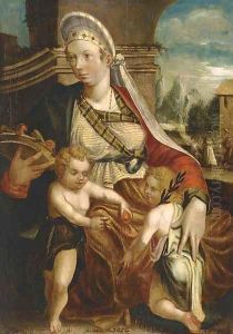 Sarah, Issac and a boy, with the banishment of Hagar and Ishmael beyond