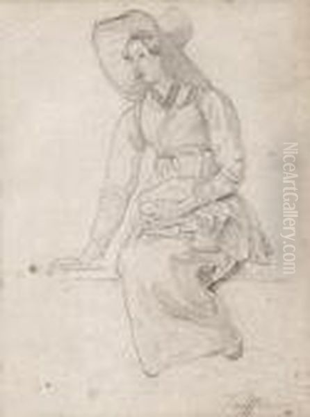 Sitzende Junge Trachtenfrau. - view 1