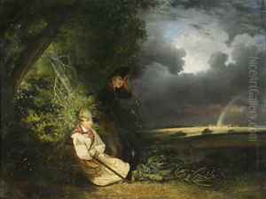 Chasseurs Au Pied D'un Arbre Sous Un Ciel Orageux