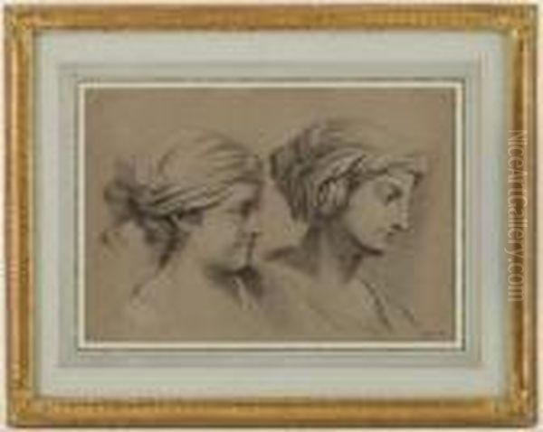 Etude De Deux Tetes De Femmes De Profil - view 1