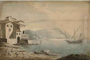 Furling the sails at dusk, off the Italian coast by John Thomas Serres