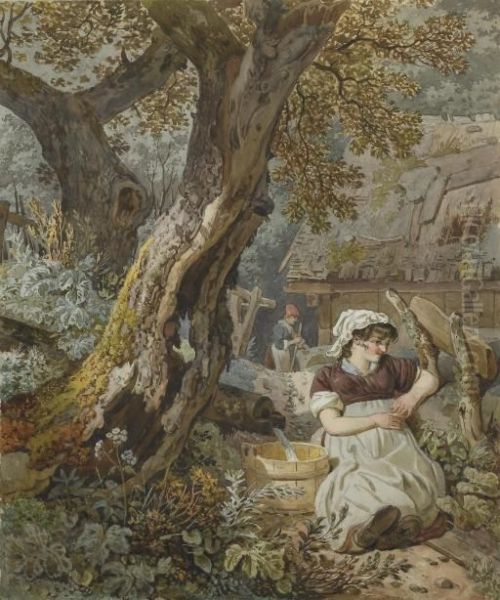 Jeune Paysanne Assise Sous Un Arbre - view 1