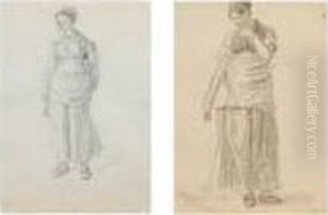 Sammelnummer Von Zwei Werken:
'paysanne Debout' Und 'paysanne Appuyee Sur Un Rateau A Foin' by Wolfgang-Adam Toepffer