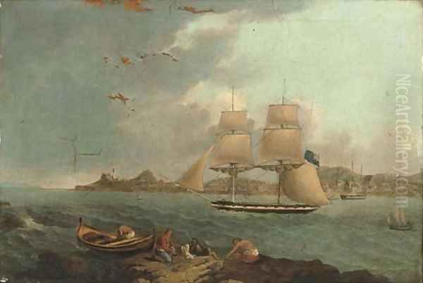 A British schooner in a mediterranean harbour - view 1
