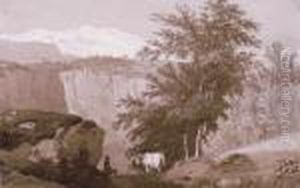 Berger Dans Un Paysage Avec Falaise Et Massif Du Mont-blanc by Wolfgang-Adam Toepffer