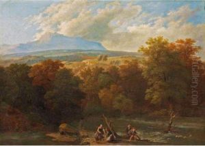 River Landscape With Anglers by Wolfgang-Adam Toepffer
