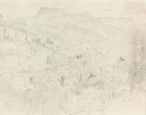 Bewaldete Berglandschaft. by Wolfgang-Adam Toepffer