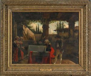 Interior Court Scene With Figures by Wolfgang-Adam Toepffer