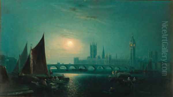 A moonlight view of the Thames, Westminster - view 1