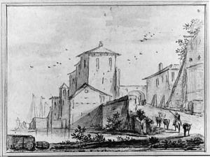 A View of a Town along a River with Figures in the Foreground