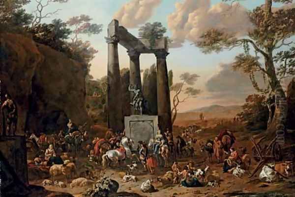 An Italianate landscape with a market by ruins - view 1
