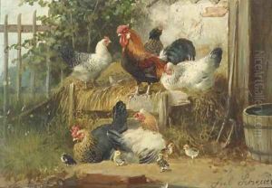 Poultry in a farmyard by Julius Scheuerer