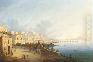 Figures on the promenade at dusk, Naples