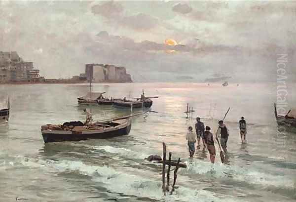 Italian fishermen at dusk - view 1
